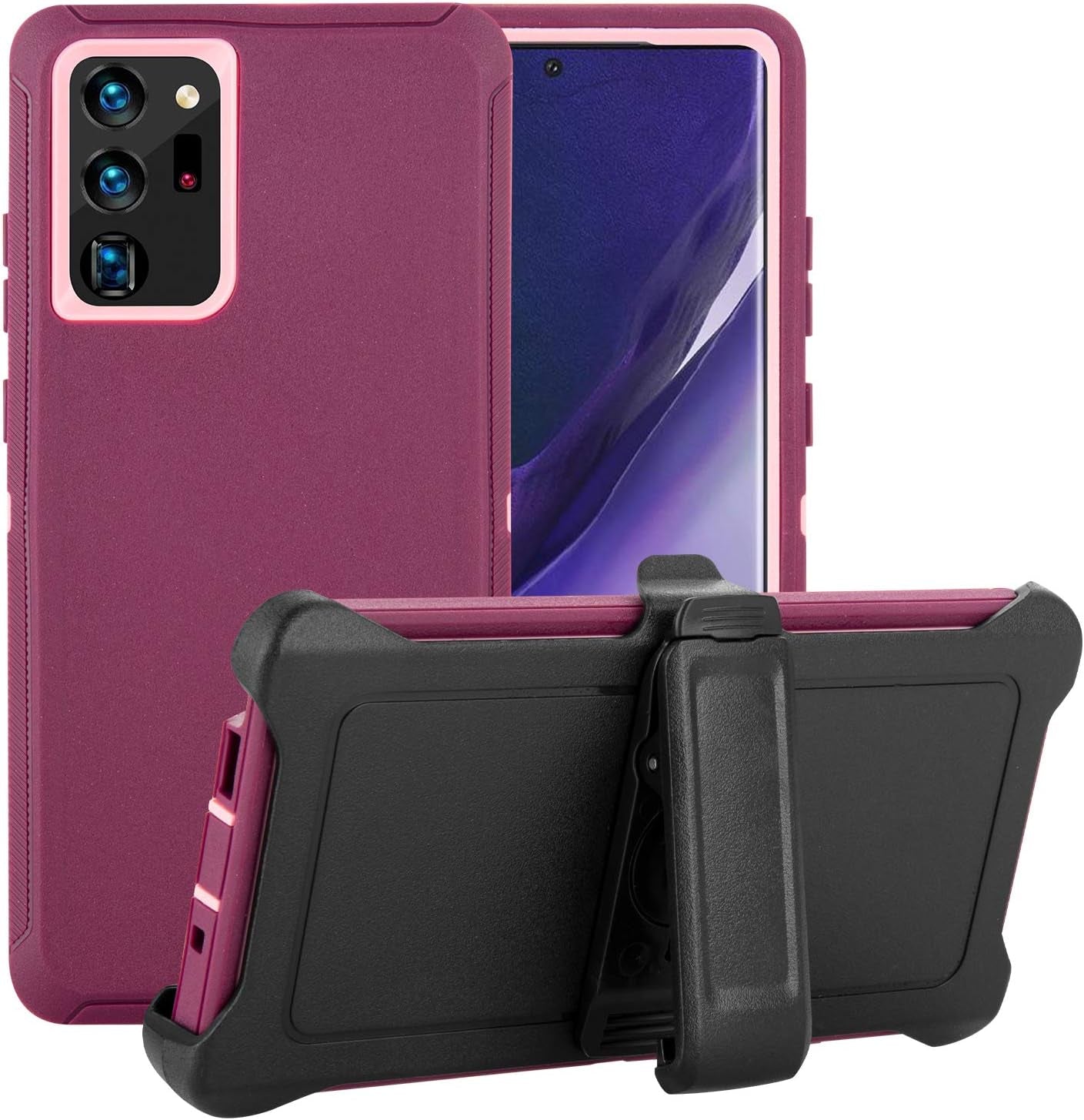 Galaxy Note 20 Case,Drop Protection Full Body Rugged Heavy Duty Case,Shockproof/Drop/Dust Proof 3-Layer Protective Durable Cover for Samsung Galaxy Note 20 (Black)  Cljlixcy Dark Purple/Pink(With Belt Clip) Compatible With Galaxy Note 20 (6.7 Inch) 
