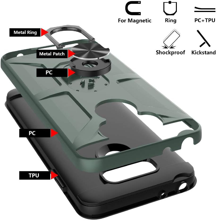 Jeylly Case for LG G6 with Tempered Glass Screen Protector, 360 Rotating Ring Kickstand Holder [Work with Magnetic Car Mount] Armor Defender Shockproof Case for LG G6 2017,Midnight Green  Jeylly   