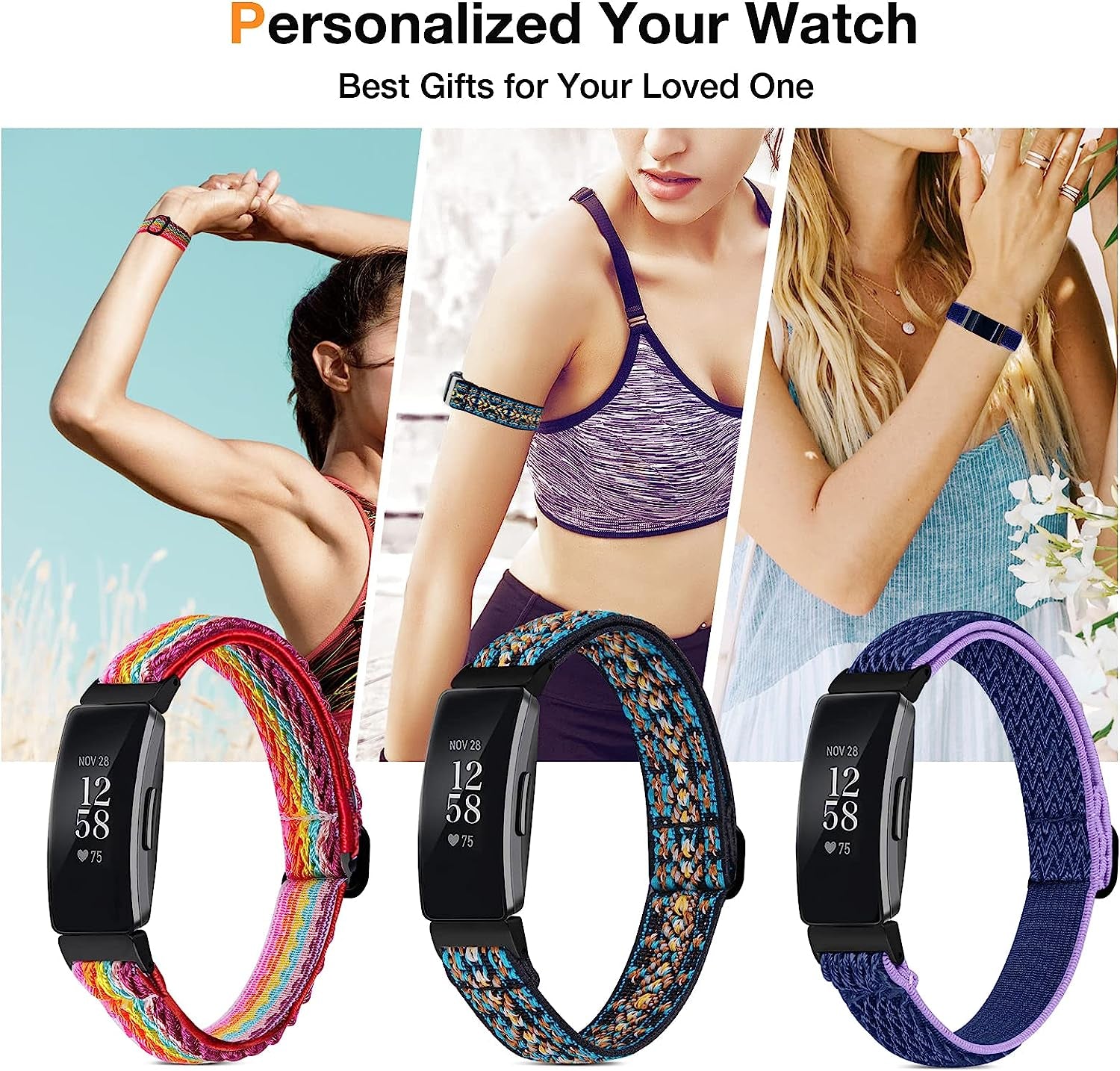 5 Pack Elastic Bands Compatible with Fitbit Inspire 2 / Inspire HR / Inspire / Ace 3 / Ace 2, Soft Loop Nylon Fabric Breathable Stretchy Replacement Straps Accessory Wristband for Women Men  POHNUI   