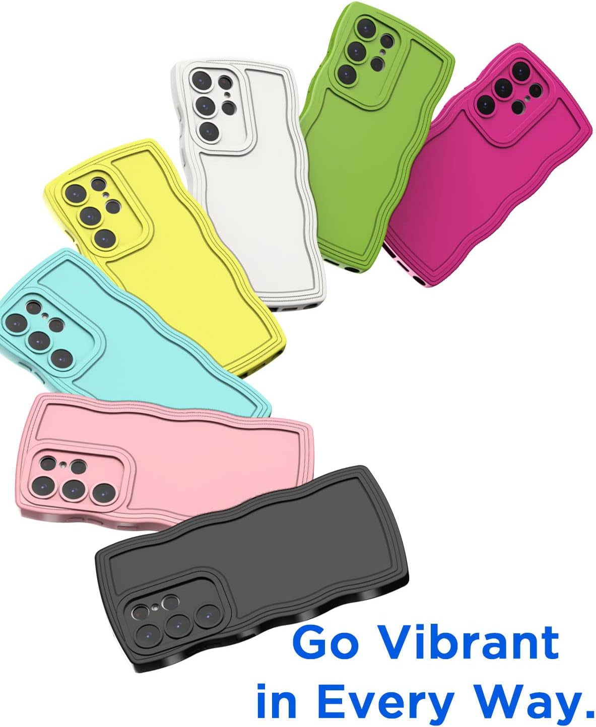 Aicase Cute Solid Color Curly Wave Frame Soft Compatible with Samsung Galaxy Phone Case (Blue, Galaxy S22 Ultra)  AICase   