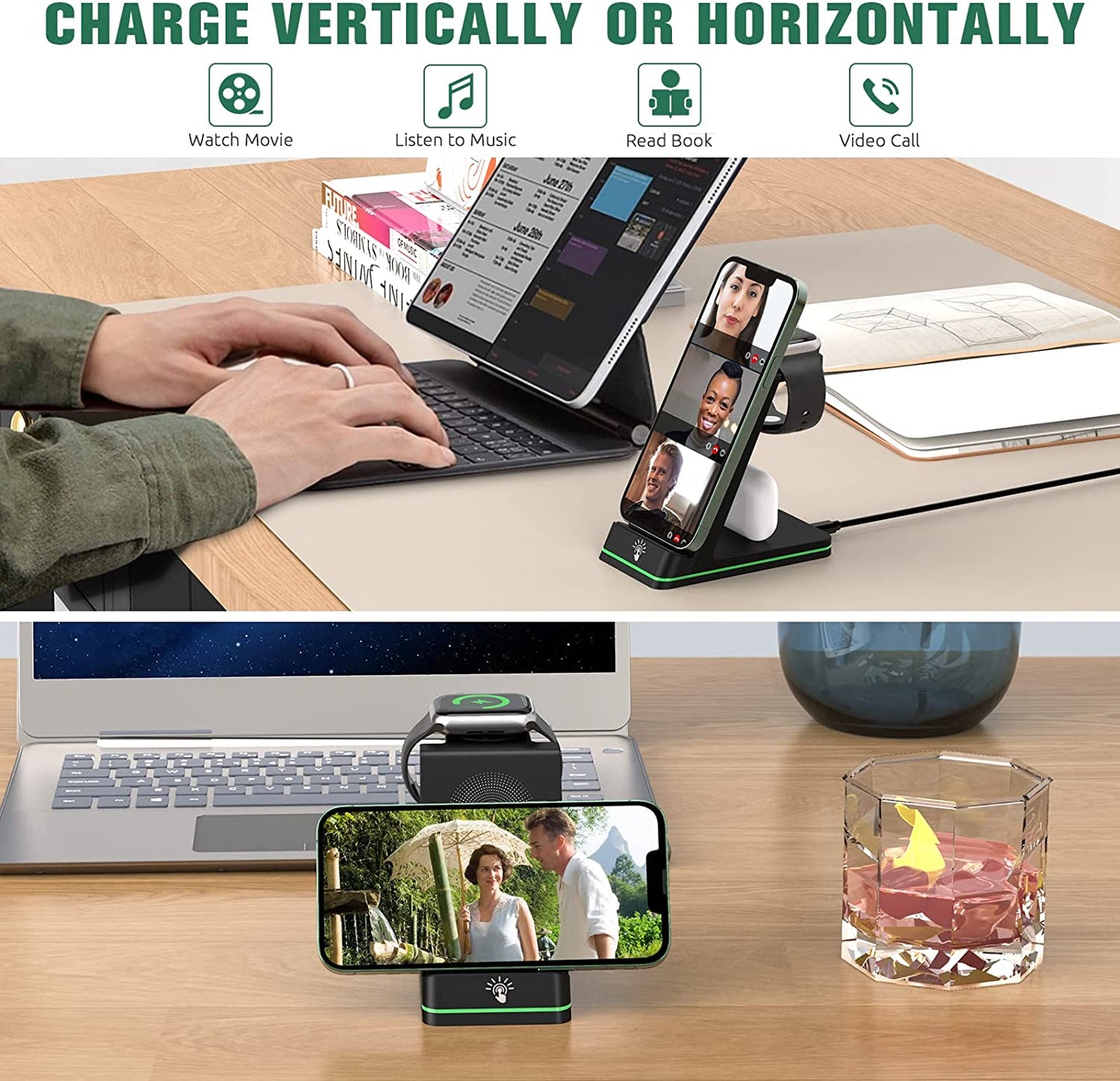 Charging Station for Apple Devices, 3 in 1 Wireless Charger Stand with 20W USB C Adapter Compatible with Iphone 14 13 12 11 Pro Max 8 XS XR, Fast Charging Stand Dock for Apple Watch Series & Airpods  HUIZHOU OJD TECHNOLOGY CO.,LTD   