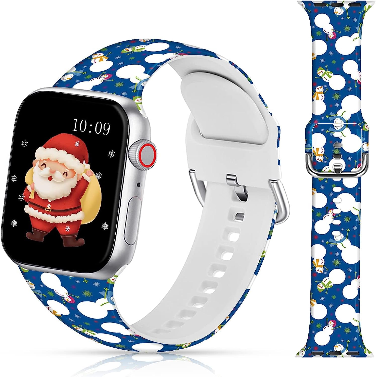 LAACO Silicone Sport Bands Compatible with Apple Watch 49Mm 45Mm 44Mm 42Mm 41Mm 40Mm 38Mm for Women Men Girls, Floral Design Replacment Strap for Iwatch SE Utral/Series 8/7/6/5/4/3/2/1  LAACO Blue Snowman 38mm/40mm/41mm 
