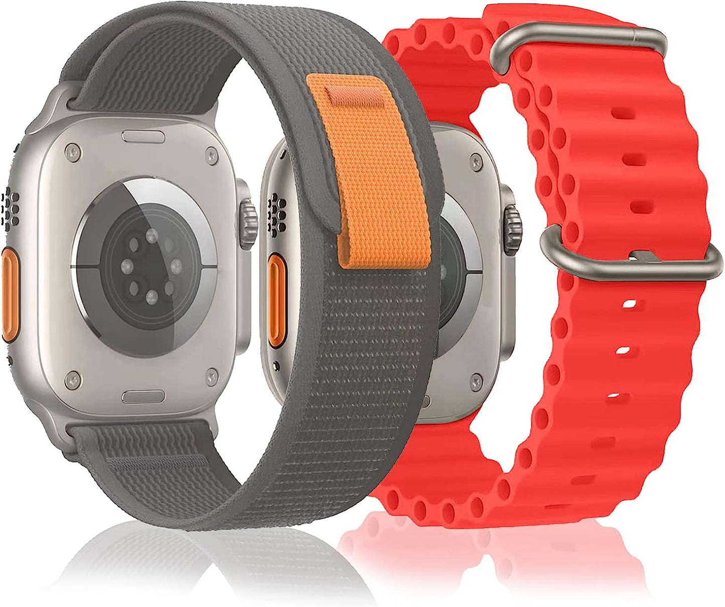 2 Pack Ultra Band Contains Ocean and Trail Loop Compatible with Apple Watch Band Ultra 49Mm 45Mm 44Mm 42Mm Men Women,Iwatch Ultra Band for Series 8 7 6 5 4 3 2 1 SE.  Rafada Black+Red 49mm 45mm 44mm 42mm 