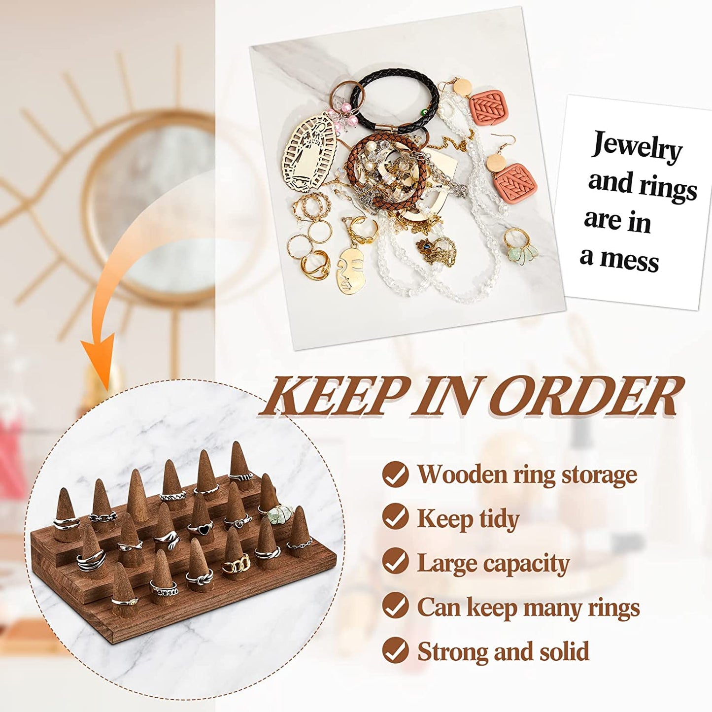 Juexica 18 Fingers Wood Ring Display Wooden Finger Ring Stand Ring Display for Selling Jewelry Display Holder Showcase for Ring Organizer Jewelry Show Storage  Juexica   