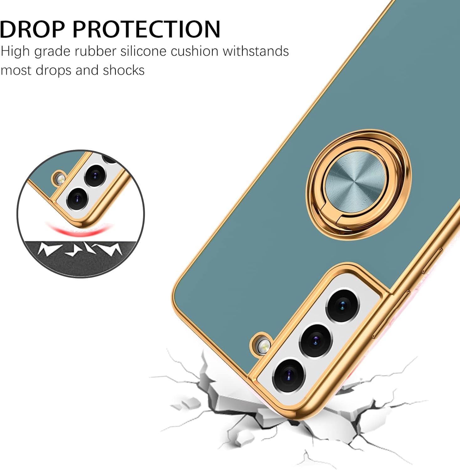 DUEDUE for Samsung Galaxy S21 plus Case with Ring Holder Kickstand 360 Degree Rotation Magnetic Car Finger Soft TPU Slim Cover Shockproof Protective Phone Case for Samsung S21 plus 6.7", Gray Green  DUEDUE   