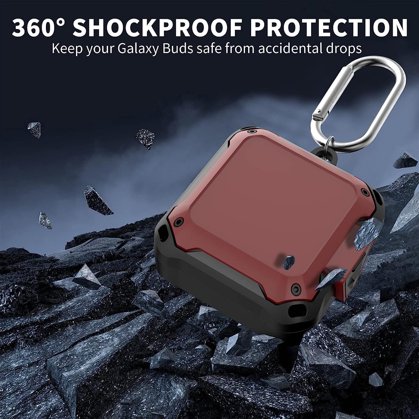 WOOPIT Armor Case Cover for Samsung Galaxy Buds 2 Pro Case(2022)/Galaxy Buds Pro Case(2021)/ Galaxy Buds 2 Case (2021)/Galaxy Buds Live Case(2020) with Zipper Box/Keychain/Brush/Wrist Strap (Red)  WOOPIT   