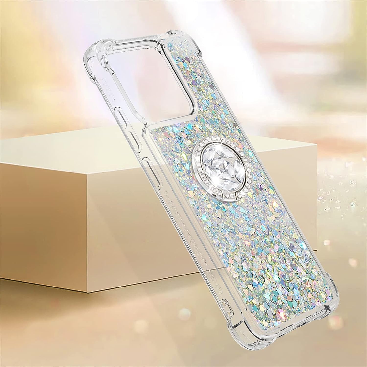 Tncavo for Xiaomi Redmi 12C Case for Woman, Moving Liquid Holographic Sparkle Glitter Cases with Diamond Ring Soft Clear TPU Luxury Girly Cute Phone Cover for Xiaomi Redmi 12C LSZ Silver  Tncavo   