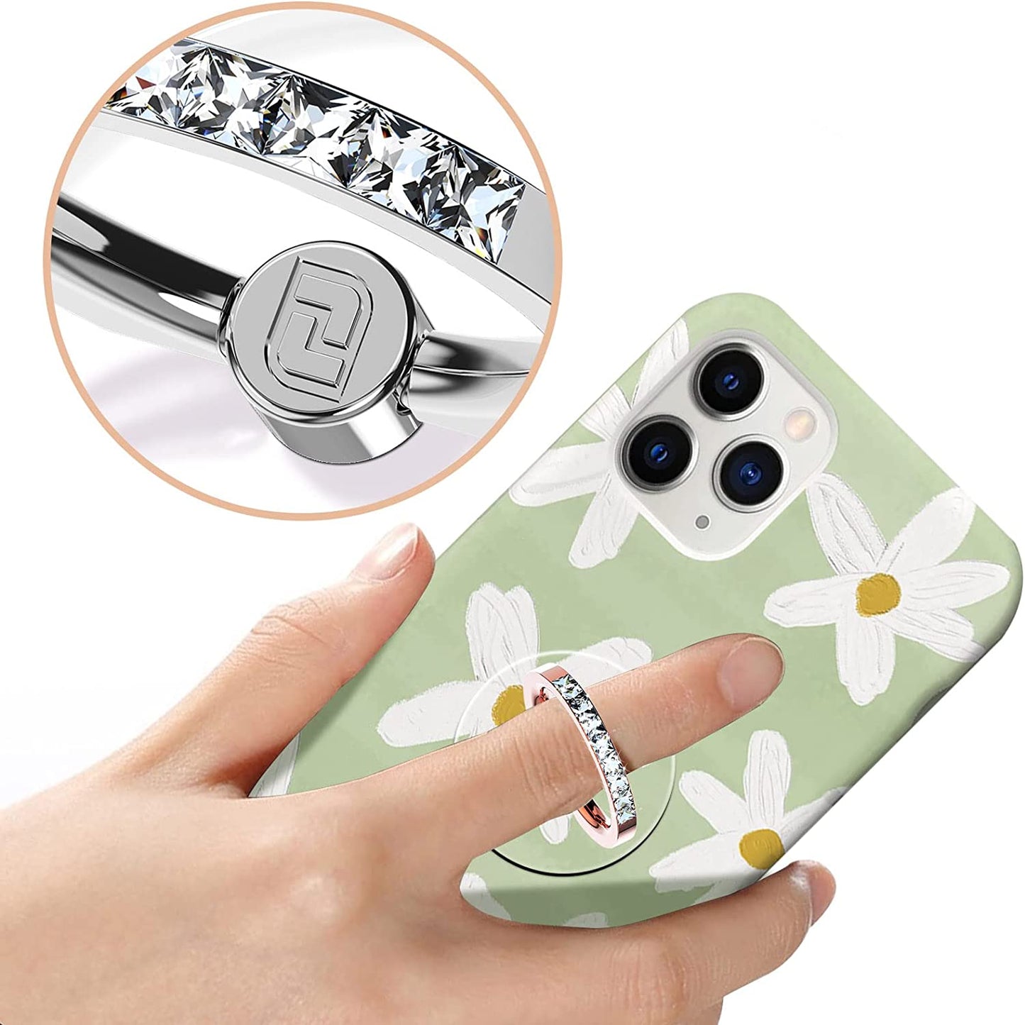 Transparent Phone Ring Holder 2 Pcs, Jsoerpay Clear Cell Phone Ring Holder with Diamond, Finger Grip 360°Rotation Compatible with Most of the Phones, Tablet and Case (Silver)  Jsoerpay   