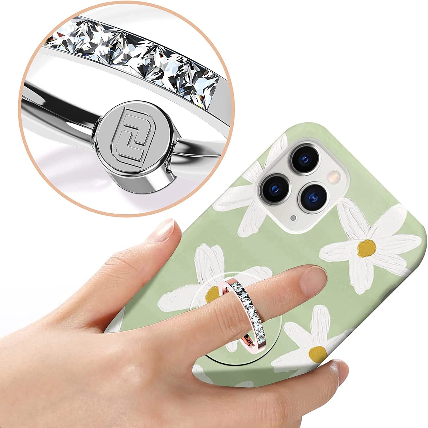 Transparent Phone Ring Holder 2 Pcs, Jsoerpay Clear Cell Phone Ring Holder with Diamond, Finger Grip 360°Rotation Compatible with Most of the Phones, Tablet and Case (Silver)  Jsoerpay   