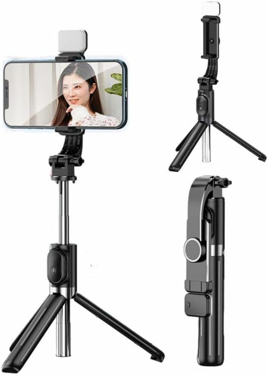 Portable 43 Inch Selfie Stick with Fill Light，Selfie Stick Phone Tripod with Wireless Remote Shutter，Compatible with Iphone Android Phone, Camera (Black)  DIUNAT   