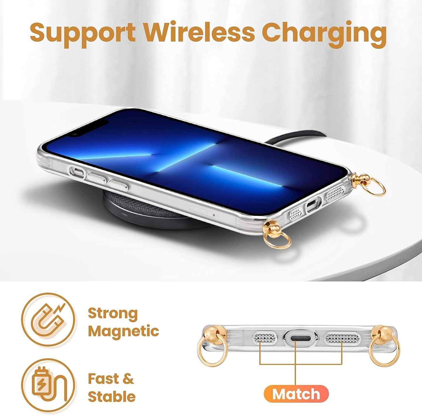 ZCDAYE Magnetic Clear Case for Iphone 13, [Compatible with Magsafe] [Lens Protector] Crossbody Adjustable Neck Lanyard Phone Case Premium TPU Shockproof Cover for Iphone 13(6.1 Inches) - Sliver  ZCDAYE   