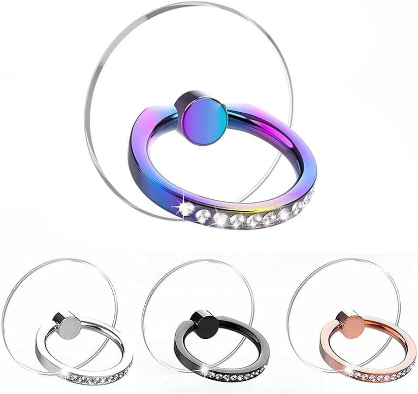 4 Pcs Kutumyqc Cell Phone Ring Holder Stand Diamond Transparent Finger Grip Clear 360° Degree Rotation Kickstand Compatible Iphones and All Phones (Silver Pink Blue Aquamarine)  KutumyQC Colorful and silver black rose gold  
