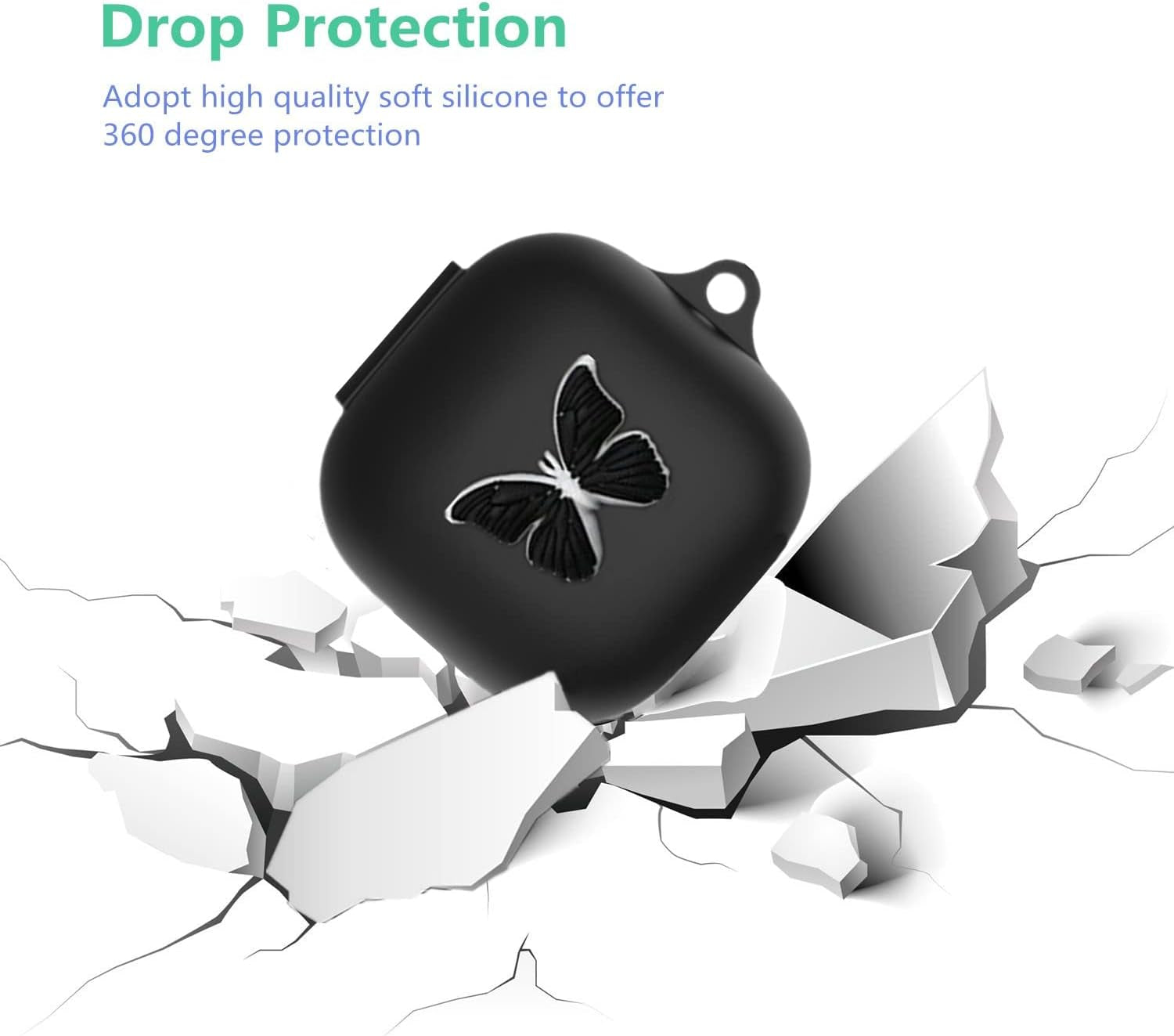 Case for Beats Fit Pro with Wristlet Keychain, Cute Cartoon Butterfly Charm Soft Silicone Charging Case with Wrist Strap Anti-Lost Cover for Beats Fit Pro X 2021/2022, Gift for Women Girl (Black)  YQGFashbf11   