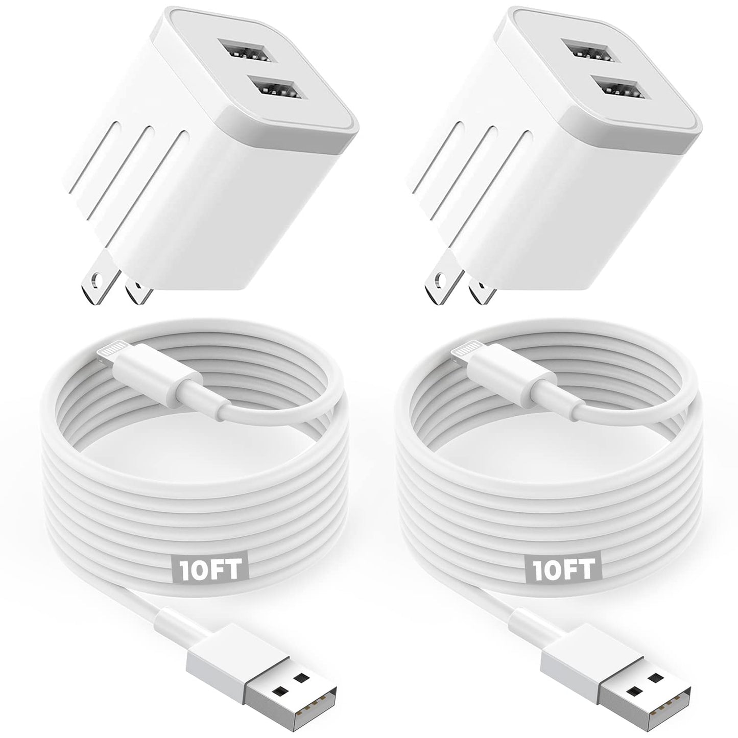 Iphone Fast Charger,Usb Wall Charger 2Pack[Apple Mfi Certified] Dual Port USB Wall Charger Block Plug with Long 6FT Fast Charging Lightning Cable Cord for Iphone 14 13 12 11 Pro Max XS X 8 7 plus Ipad  GOOD EVER TRADING LTD White 10ft 