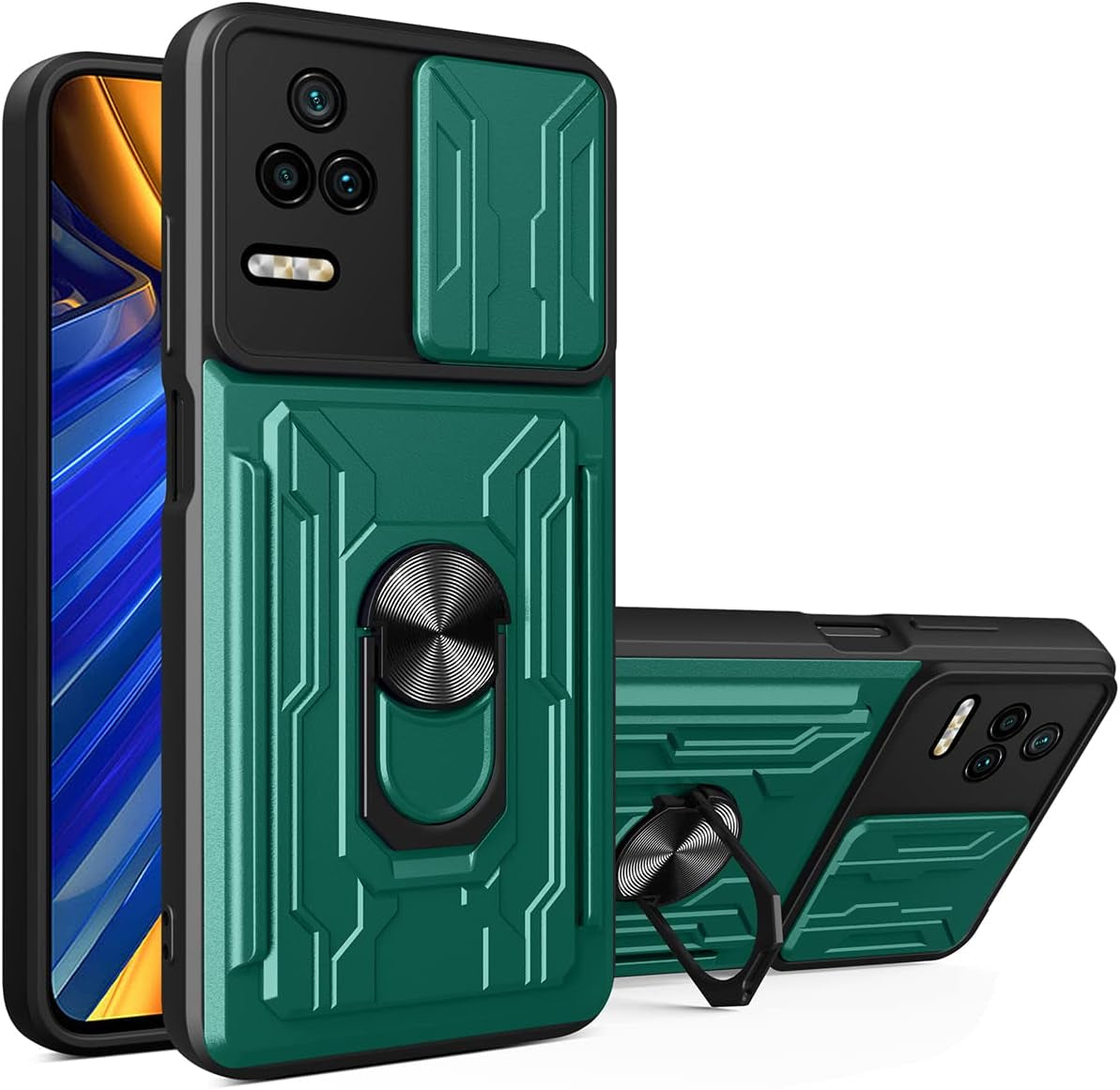 Ccsmall for Xiaomi Poco F4 Case Sliding Window Case with Card Holders, Redmi K40S Cover with Slide Camera Protection Built-In Magnetic Kickstand Case for Xiaomi Redmi K40S/Poco F4 LJK Black  CCSmall Green Xiaomi Poco F4 