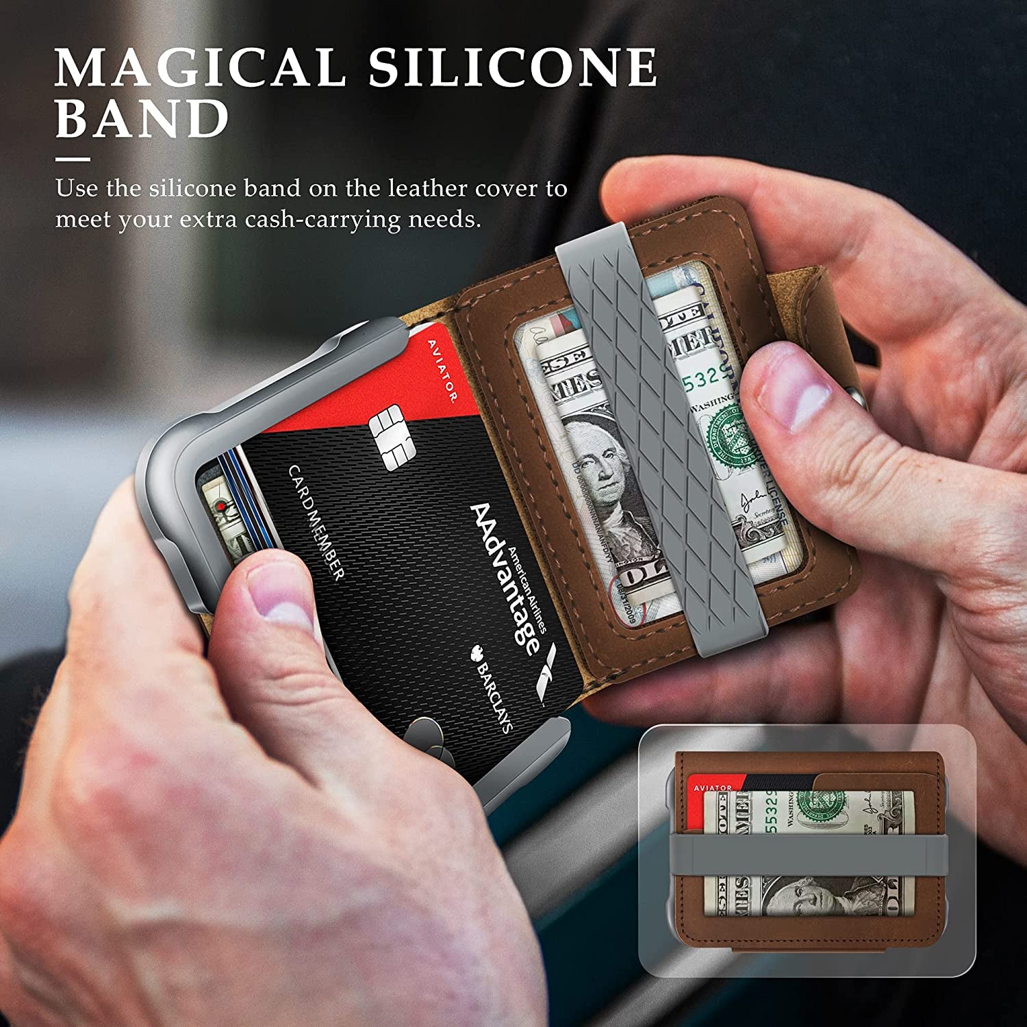 MURADIN Chocolate Front Pocket Wallet for Men Travel Tactical Bifold RFID Blocking Aluminum Metal Leather Money Cards Holder Ideal Men'S Gift  ENIGMA   