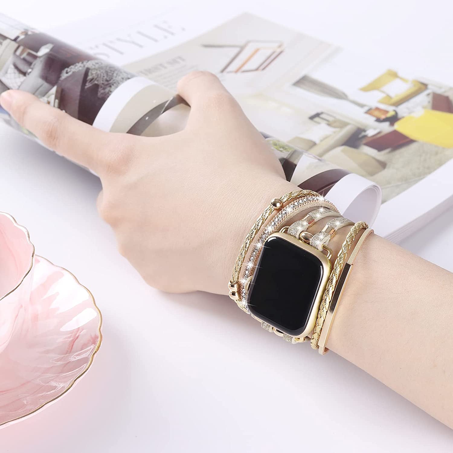 WONMILLE Posh Leather Bands Compatible with Apple Watch 41Mm 40Mm 38Mm 45Mm 44Mm 42Mm 49Mm Women, Boho Bracelets Jewelry Multilayer Wrap Strap for Iwatch Series Ultra 8 7 6 5 4 3 2 1 SE  WONMILLE   