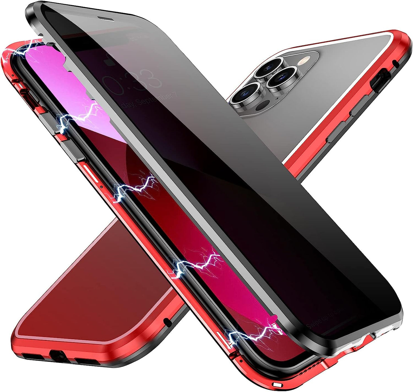 YUNQE Privacy Magnetic Case for Iphone 12 Pro Max, Double Sided Magnet Adsorption Cover with Anti-Peep Screen Protector and Camera Lens Full Body Protective for Iphone 12 Pro Max, Red  YUNQE Red-Black Iphone 11 Pro-5.8" 