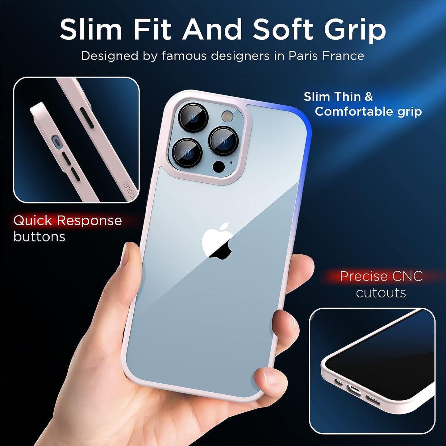 [2023 New] for Iphone 13 Pro Case Clear, [Non-Yellowing] [Military Drop Protection] Shockproof Bumper Slim Fit Phone Case Thin Cover for Apple 13Pro (6.1 In, Clear-Pink)  Gotrays Gavin LLC   