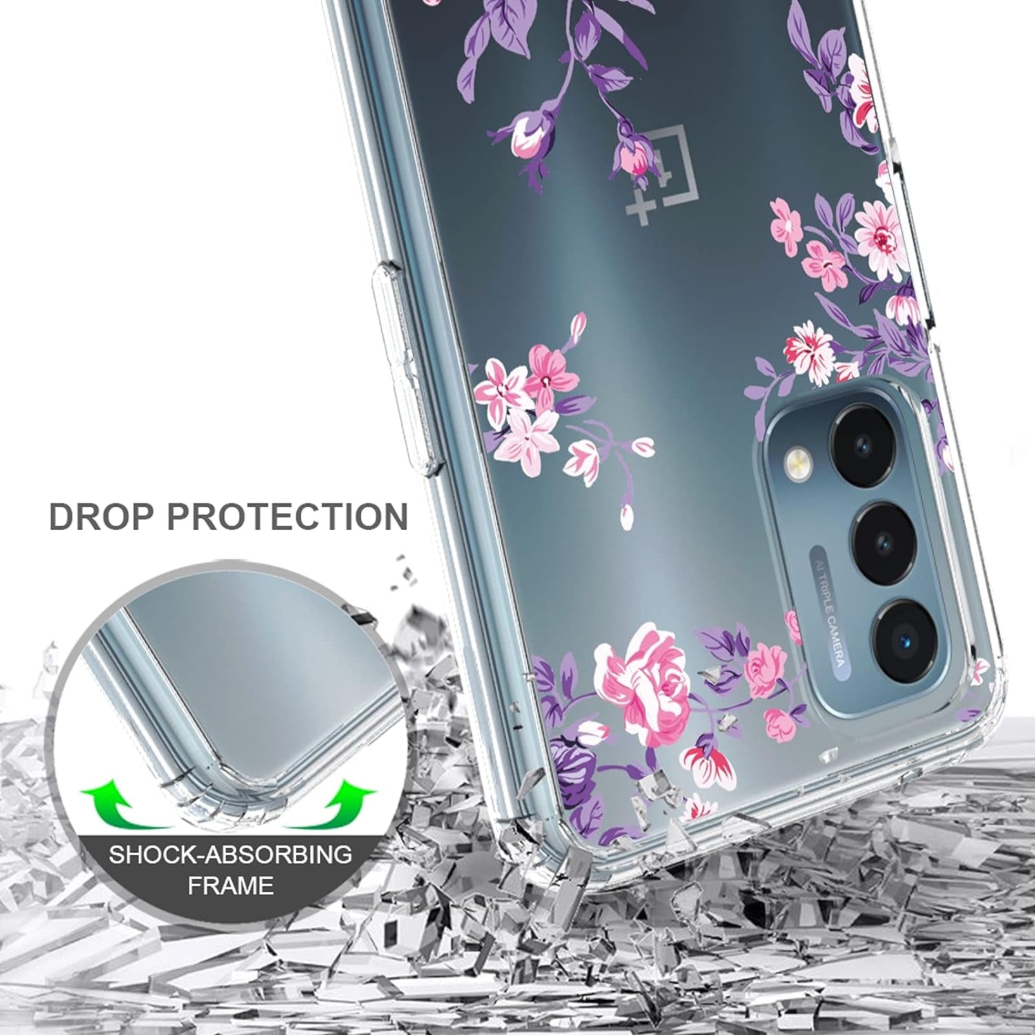 Kowauri Case for Oneplus Nord N200 5G,Flower Pattern Hard PC Back Clear Slim TPU Bumper Shockproof Protective Cover Case for Oneplus Nord N200 5G (Purple)  Kowauri   