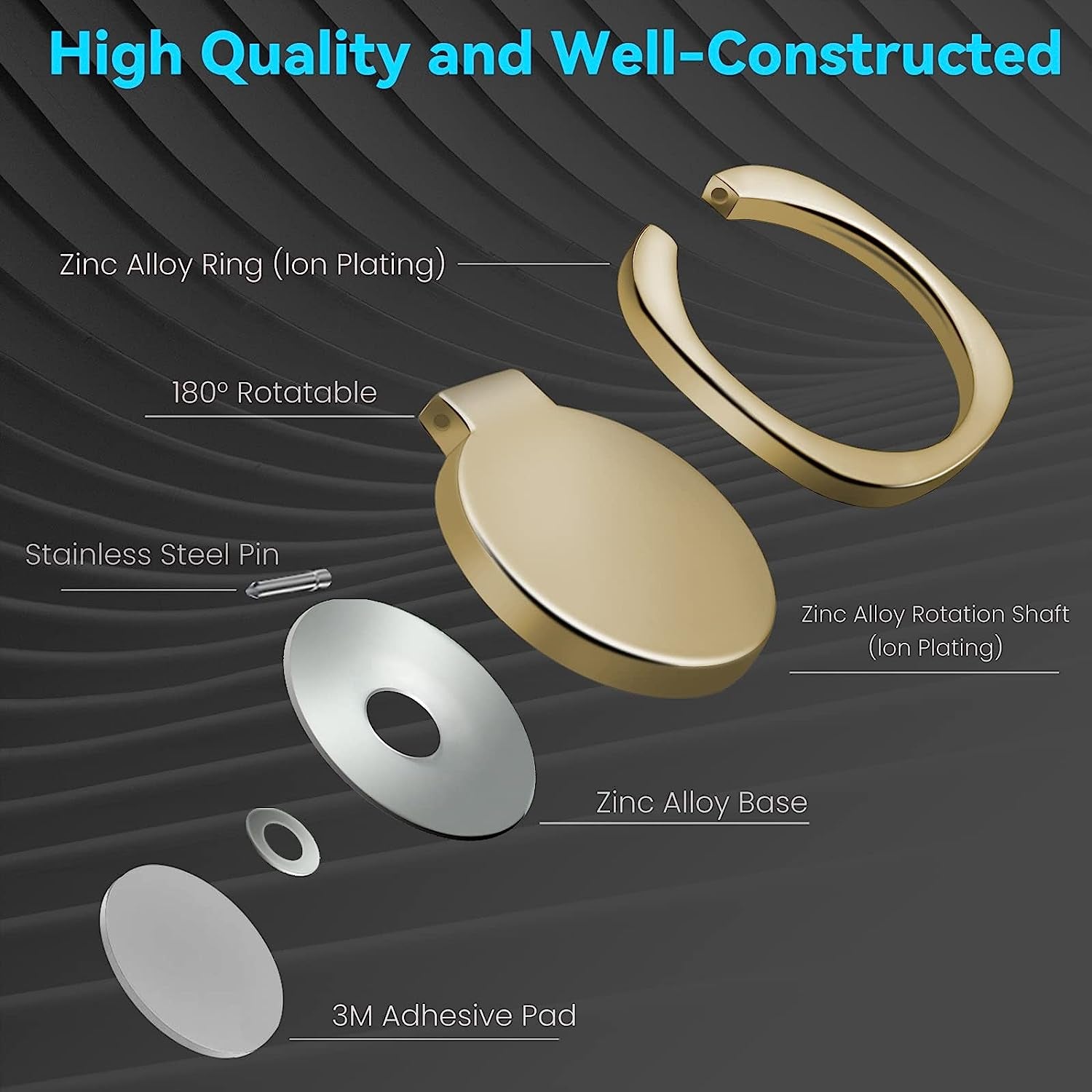 Naiadiy Zinc Alloy Cell Phone Ring Holder Finger Ring Stand, 360 Degree Rotation Kickstand Grip Holder (Square/Gold)  Naiadiy   