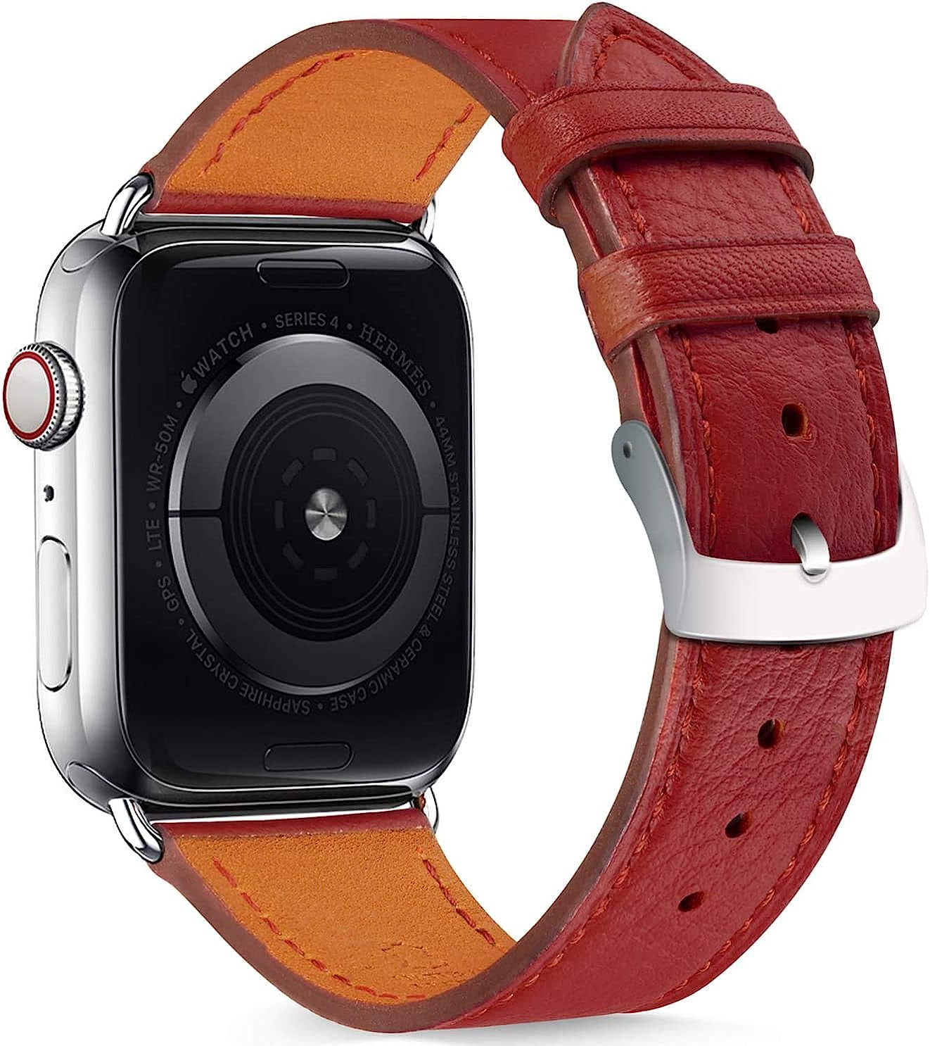 Compatible with Apple Watch Band 42Mm 44Mm 45Mm Women Men,Pierre Case Genuine Leather Sweatproof Classic Replacement Strap Stainless Steel Buckle for Iwatch Series 7/6/Se/5/4/3/2/1(Red,42Mm 44Mm 45Mm)  TOKASA   