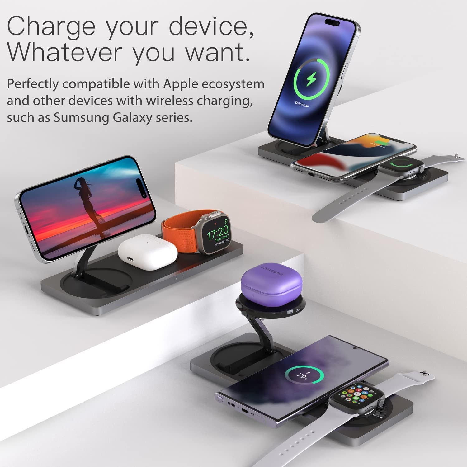 Wireless Charger,3 in 1 Faster Mag-Safe Wireless Charging Station,Wireless Charging Pad for Iphone 14,13,12 Pro Max/Pro/Mini/Plus, Apple Watch Ultra 8/7/SE/6/5/4/3/2/1, Airpods Pro/2/3(Black)  PETINO   
