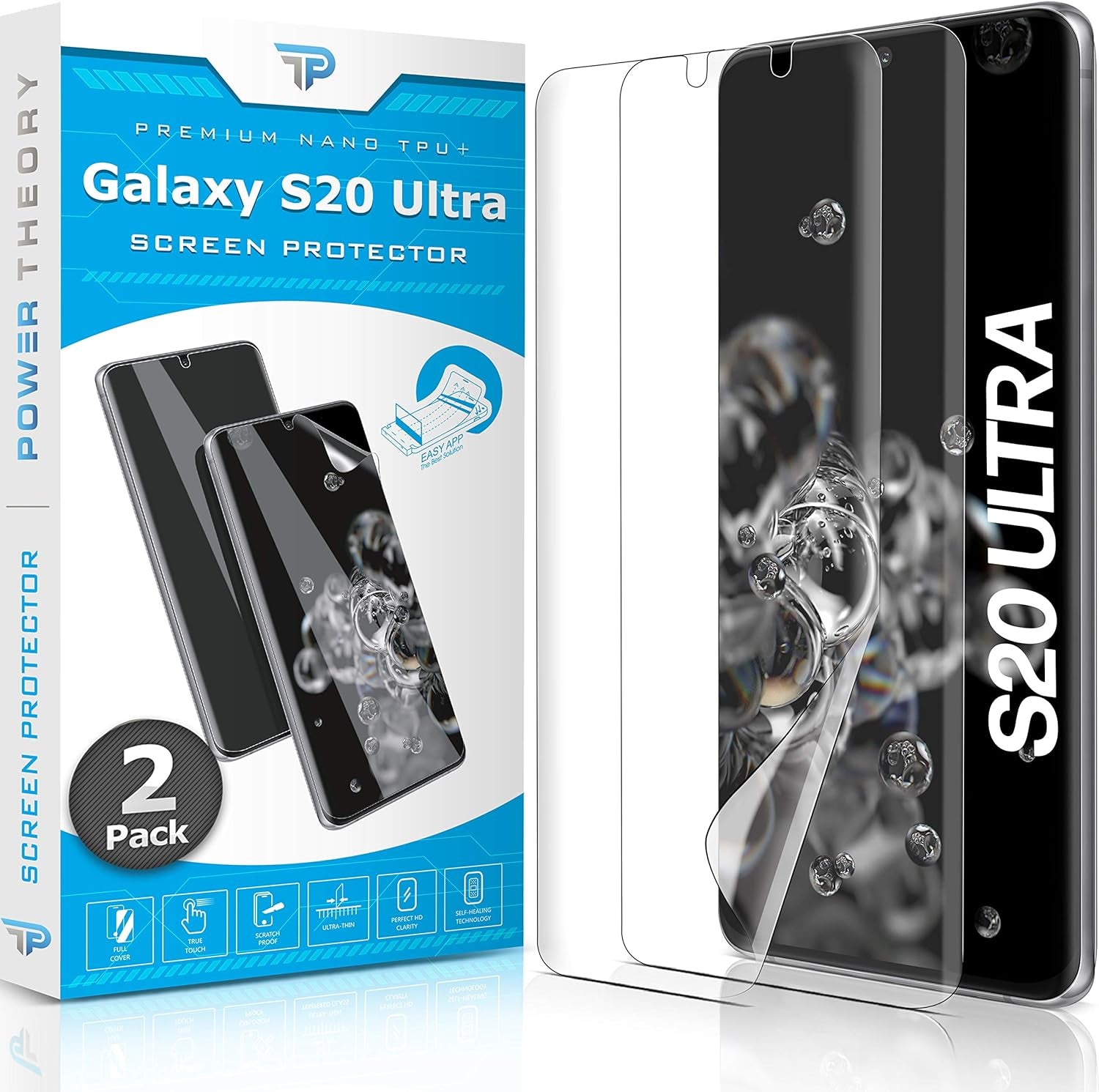 Power Theory Designed for Samsung Galaxy Note 20 Screen Protector [Not Glass], Easy Install Kit, Case Friendly, Full Cover, Flexible Film anti Scratch, 2 Pack  Power Theory Samsung S20 Ultra [2-Pack]  