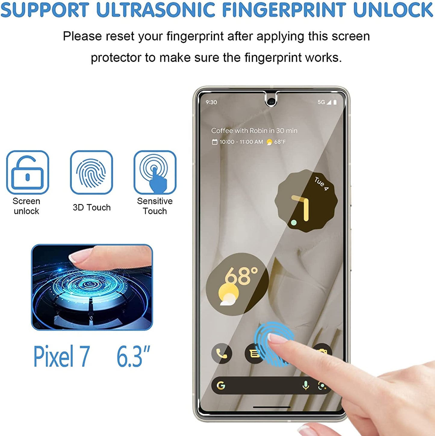 [4+3Pack] Glass Screen Protector for Google Pixel 7, 9H Tempered Glass, Ultrasonic Fingerprint Compatible,Hd Clear Case Friendly for Google Pixel 7 5G Glass Screen Protector  Samcorn   