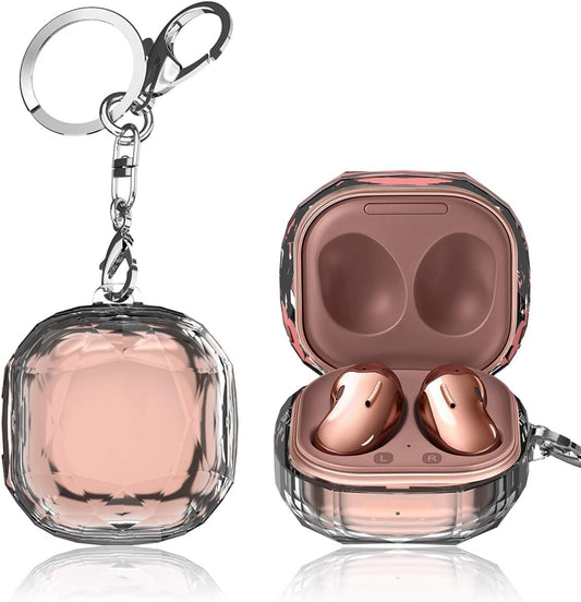 EZICOK Compatible with Samsung Galaxy Buds Live Case (2020), Geometric Designed Hard PC Shockproof Headphones Protective Cover Portable with Keychain for Galaxy Buds Live Earbuds Accessories (Clear)  EZICOK   