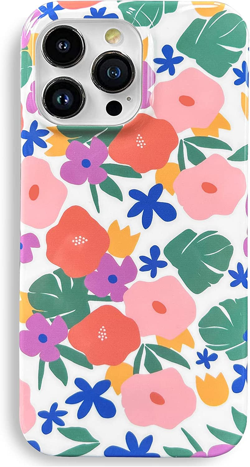 J.West Iphone 14 Pro Case 6.1, Aesthetic Watercolor Minimalist Boho Modern Abstract Prints Slim Geo Line Plant Palm Leaf Pattern Blue Pink Soft TPU Shockproof Cover Protective Phone Case for Women  J.west Watercolor  