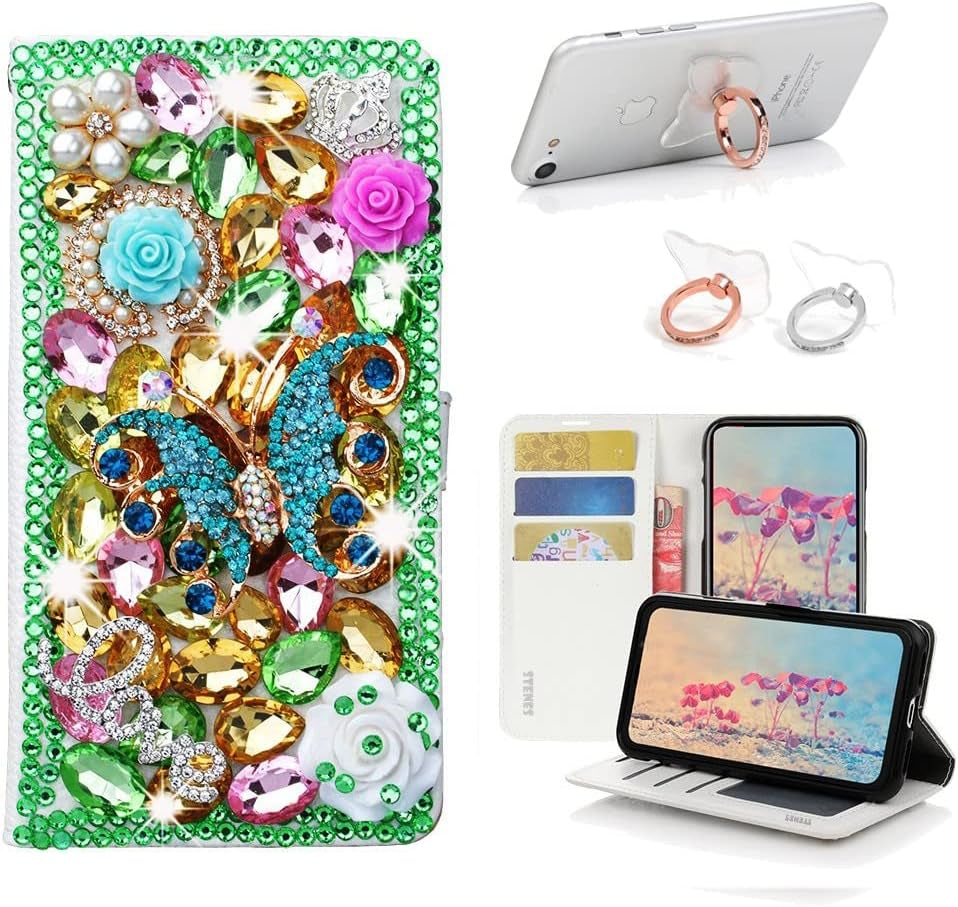 STENES Bling Wallet Case Compatible with LG V40 Thinq - Stylish - 3D Handmade Sexy Girls Bag High Heel Lips Leather Cover with Ring Stand Holder [2 Pack] - Pink  STENES Butterfly Rose Flowers / Green Design For Google Pixel 4 Xl 