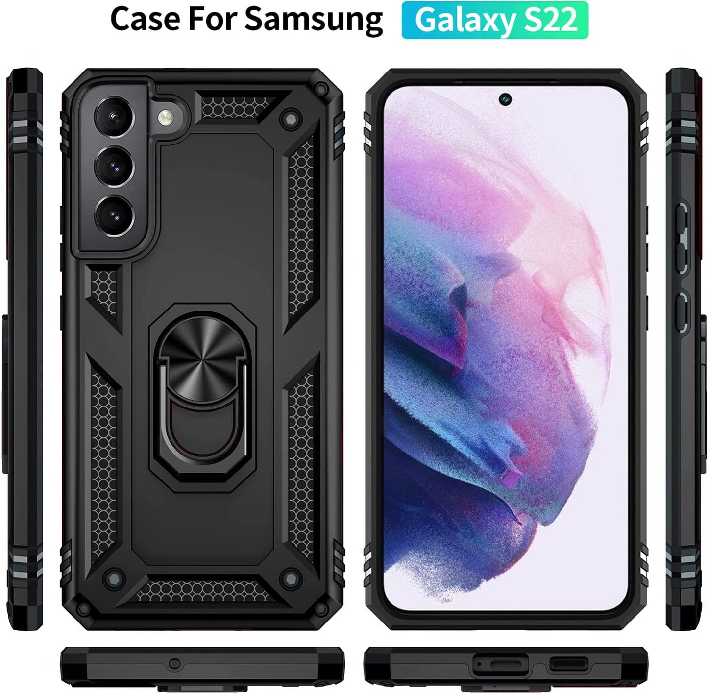 SKTGSLAMY for Samsung Galaxy S22 Case,Galaxy S22 Case,With Screen Protector,[Military Grade] 16Ft. Drop Tested Cover with Magnetic Kickstand Car Mount Protective Case for Samsung S22 5G (Black)  SKTGSLAMY   