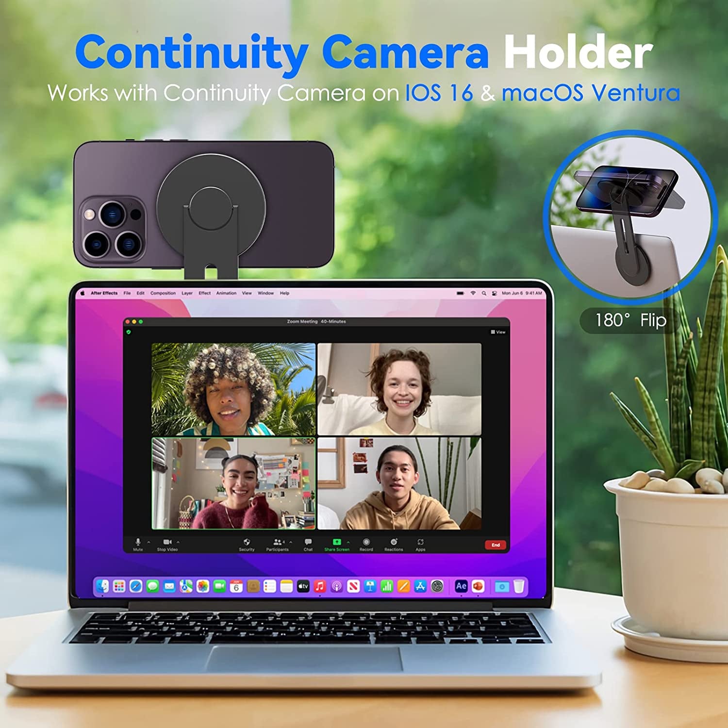 Cloudvalley Magnetic Laptop Phone Holder, Adjustable Continuity Camera Mount Compatible with Magsafe & for Ios 16 / Macos 13 Ventura, Slim Portable Computer Expansion Bracket for Smartphone, Black  CloudValley   