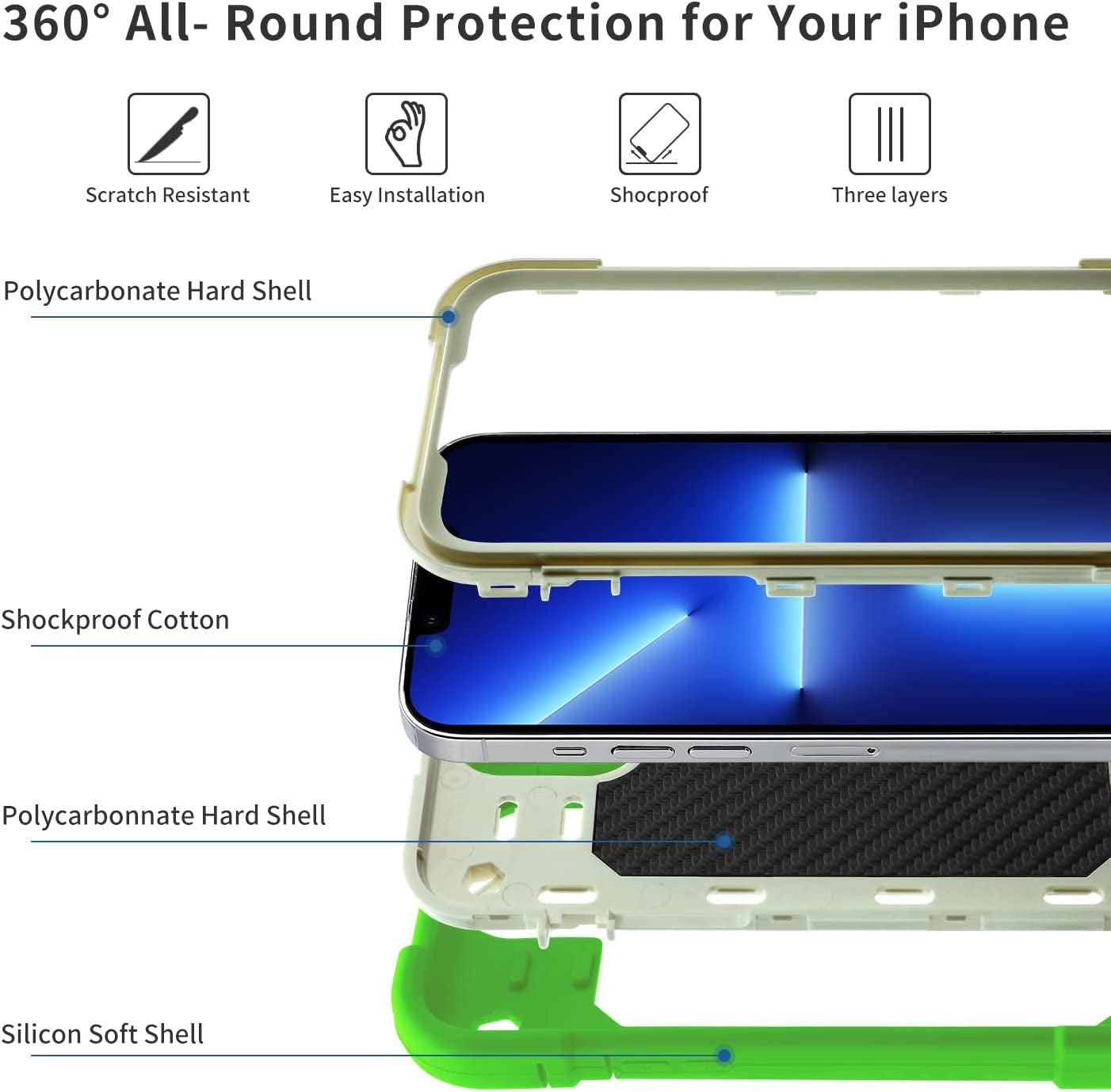 Cookiver for Iphone 14 Case/Iphone 13 Case Inch with Ring Stand, with 2 Pack Glass Screen Protector + 1 Pack Camera Lens Protector,Heavy-Duty Shockproof Military Grade Rugged Cover (Guava)  Cookiver   