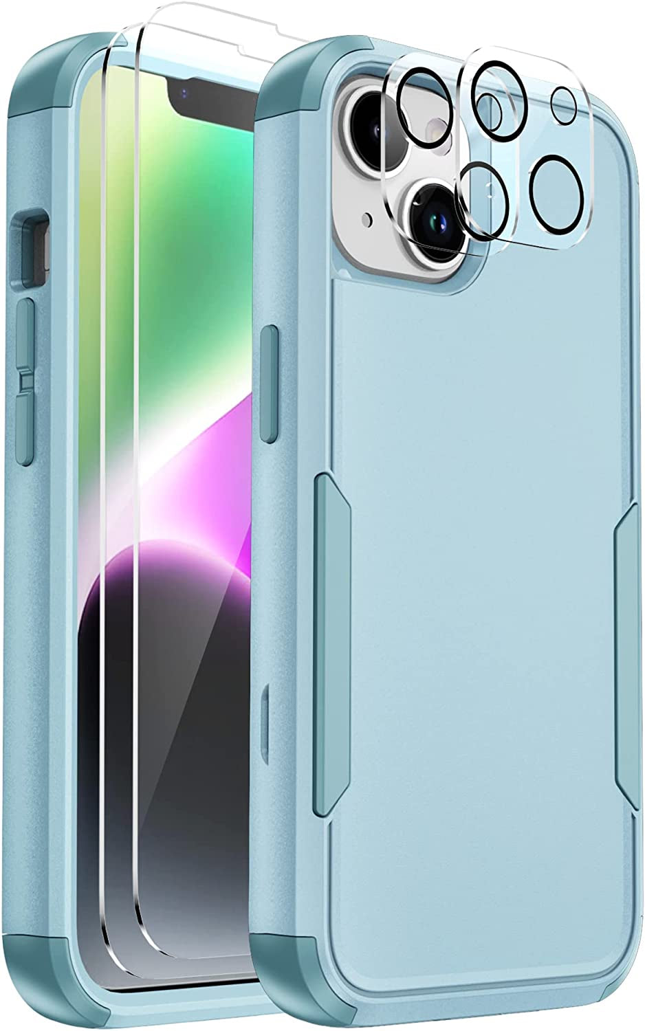 Ezanmull for Iphone 14 Case, [Shockproof] [Dropproof] [Full-Body] [2+Tempered Glass Screen Protector + 2+Tempered Camera Lens Protector] Protection Phone Case for Apple Iphone 14 (Black)  Ezanmull Teal  