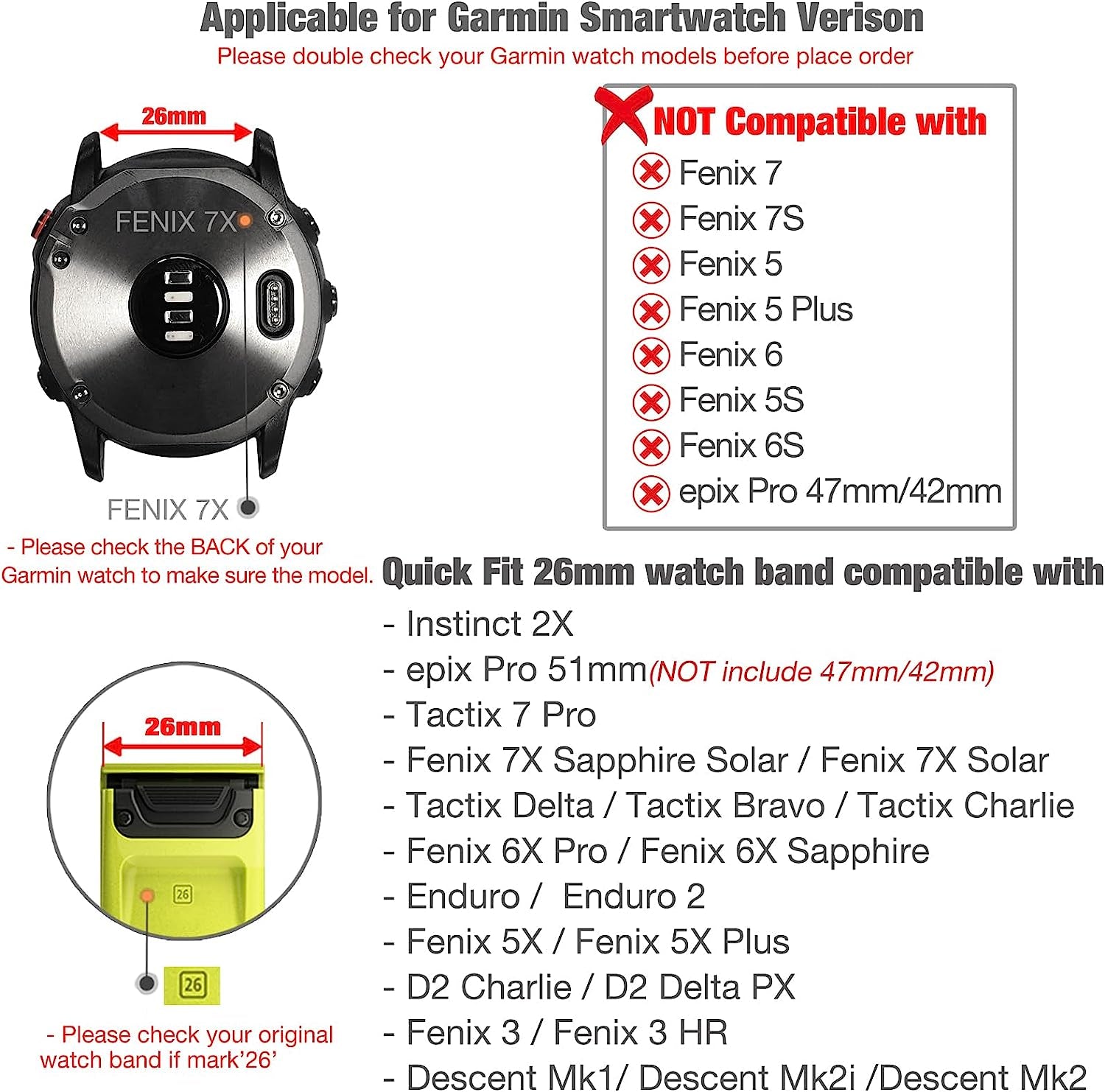 Abanen Hook and Loop Quick Dry Watch Band for Fenix 7X / Fenix 6X / Fenix 5X / Instinct 2X, 26Mm Woven Nylon Ultralight Sport Wristband Strap for Garmin Enduro 2,Epix Pro 51Mm  Abanen   