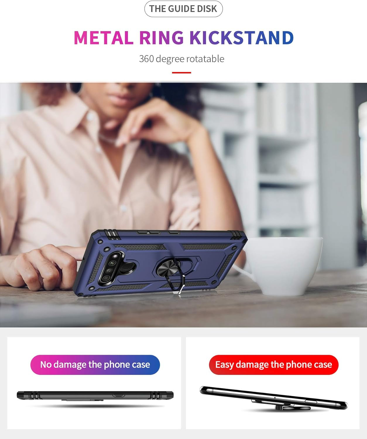 YZOK Compatible with LG Stylo 6 Case,With HD Screen Protector,Military Grade Protective Phone Case with 360 Degree Rotating Metal Ring, Holder Kickstand Cover Case for LG Stylo 6 (Blue)  YZOK   