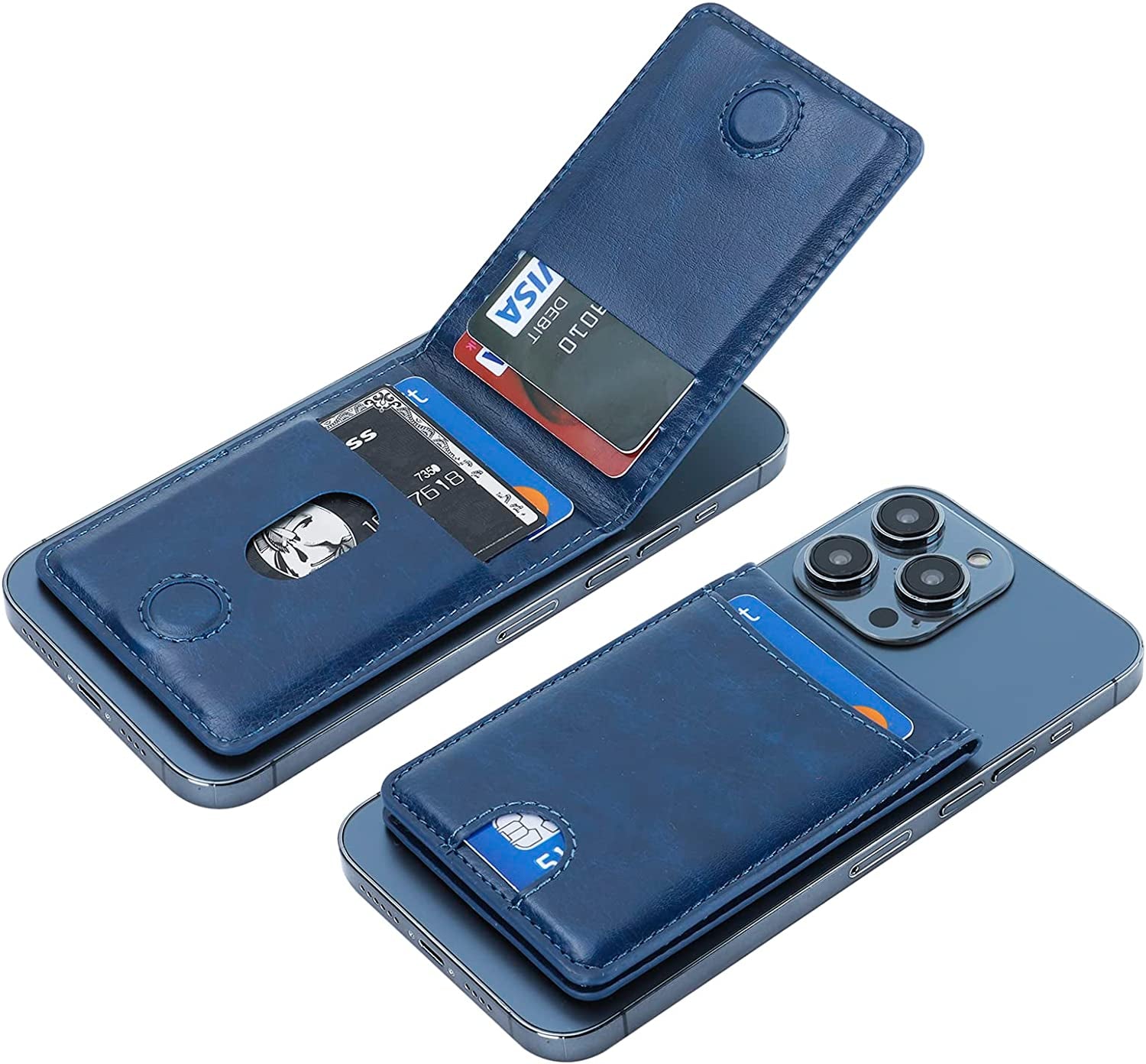 KIHUWEY for Magsafe Wallet Card Holder with Magnetic, Mag Safe Leather Detachable Kickstand RFID Wallet for Iphone 14 Pro Max/14 Pro/14/14 Plus/13 Pro Max/13 Pro/13/12 Pro Max/12 Pro/12 (Black)  KIHUWEY Blue  