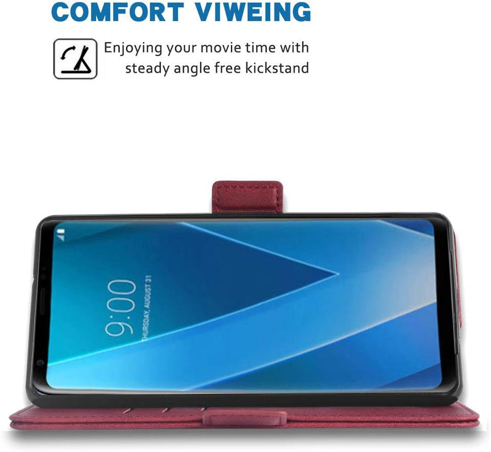 Phone Case for LG V30 Thinq V35 plus Leather Wallet Cases with Tempered Screen Protector Accessories Card Holder Full Body Flip Folio Cover LGV30 LGV35 LG30 LG35 V 30 35 V30+ V30S H931 Women Men Red  FDC   