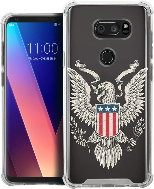 Casesondeck Case Compatible with [LG V30S Thinq and LG V30] Slim Precise Fit TPU Case, Scratch Protection Unique Design (Eagle USA Crest)  CasesonDeck   