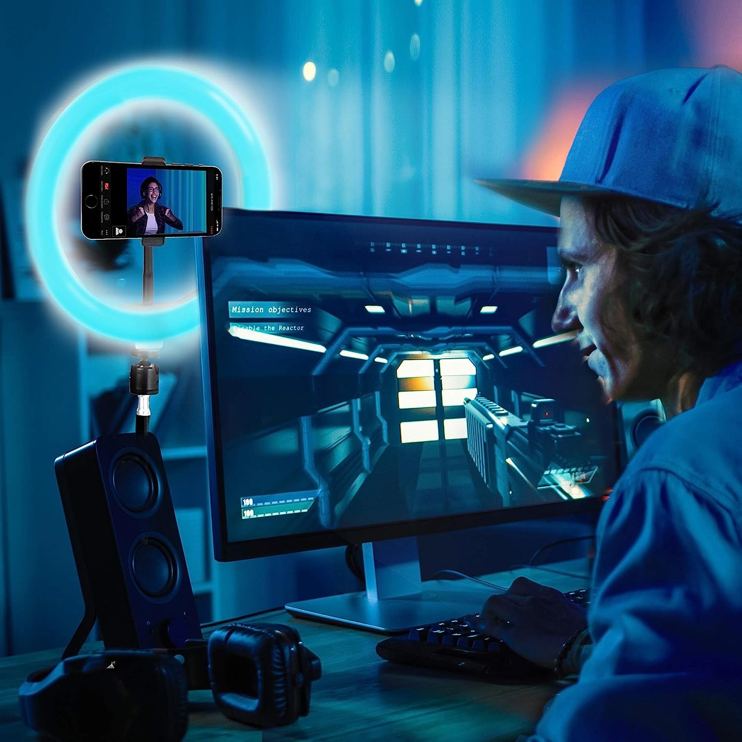 Aduro U-Stream Selfie RGB Ring Light with Tripod Stand and Remote Control, Dimmable 10" LED Ring Light with Stand and Phone Holder for Photography Makeup Vlogging Live Streaming  Aduro   