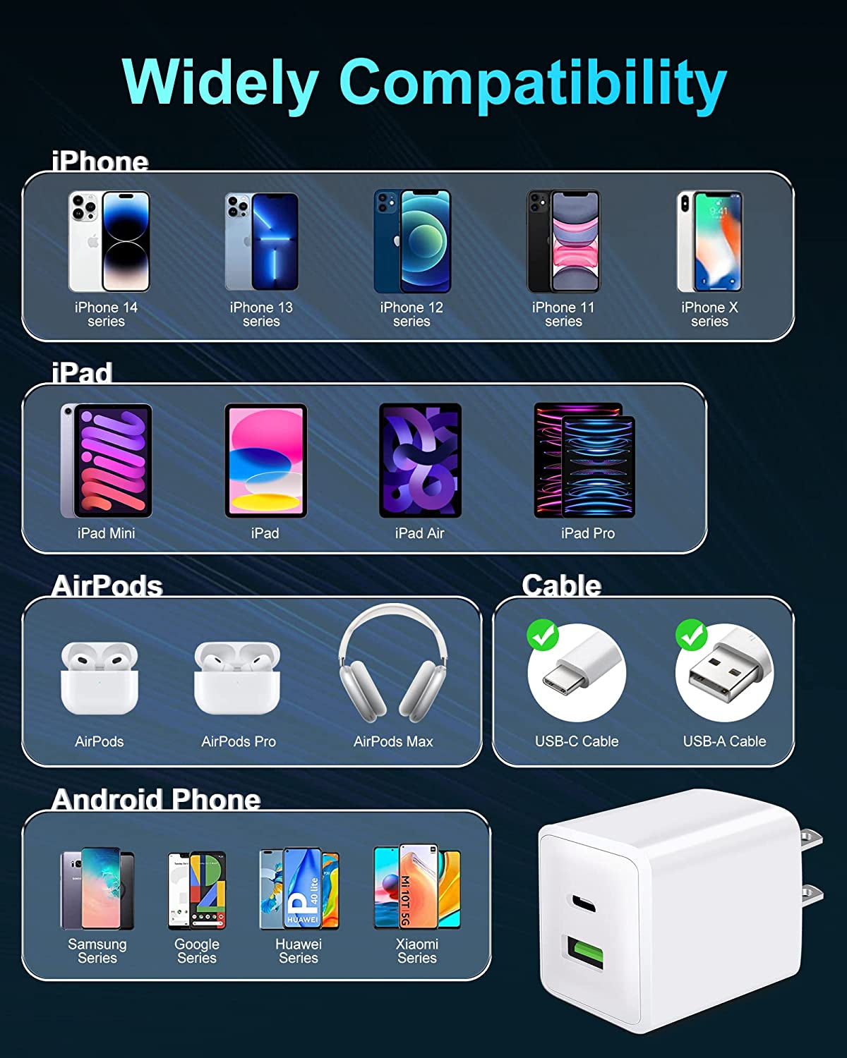 2 Pack USB C Wall Charger, PLSFLICK 20W Dual Port Power Delivery Fast Type C Charging Block Plug Adapter for Iphone 14 13 12 Pro Max Mini XR XS SE, Ipad, Airpods, Samsung Galaxy(White)  Dongguan Hailufang Electronic Technology Co., Ltd.   