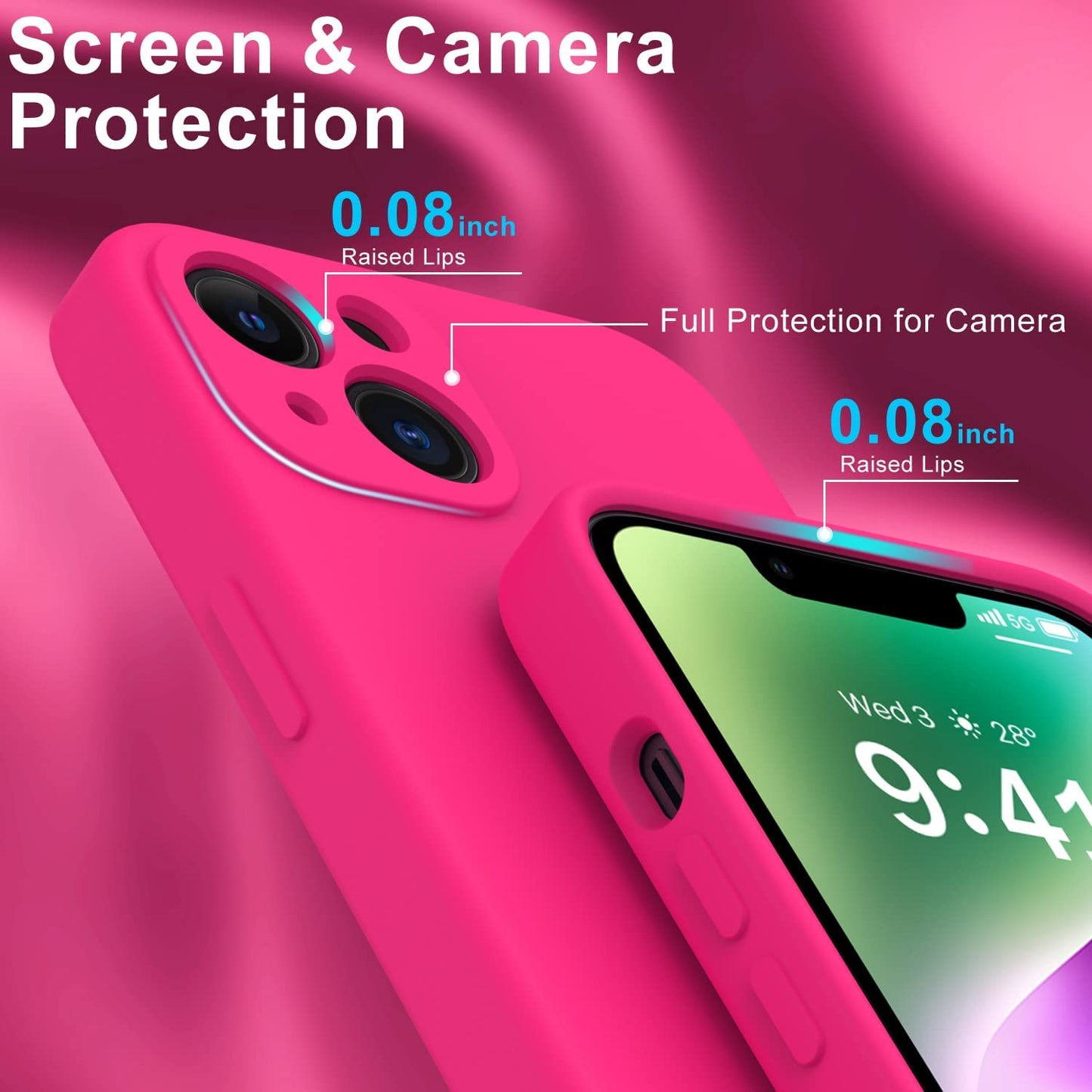 DEENAKIN Iphone 14 plus Case with Screen Protector,Enhanced Camera Cover,Passing 16Ft Drop Tested Soft Silicone Gel Rubber,Slim Fit Protective Phone Case for Iphone 14 plus 6.7" Hot Pink  DEENAKIN   