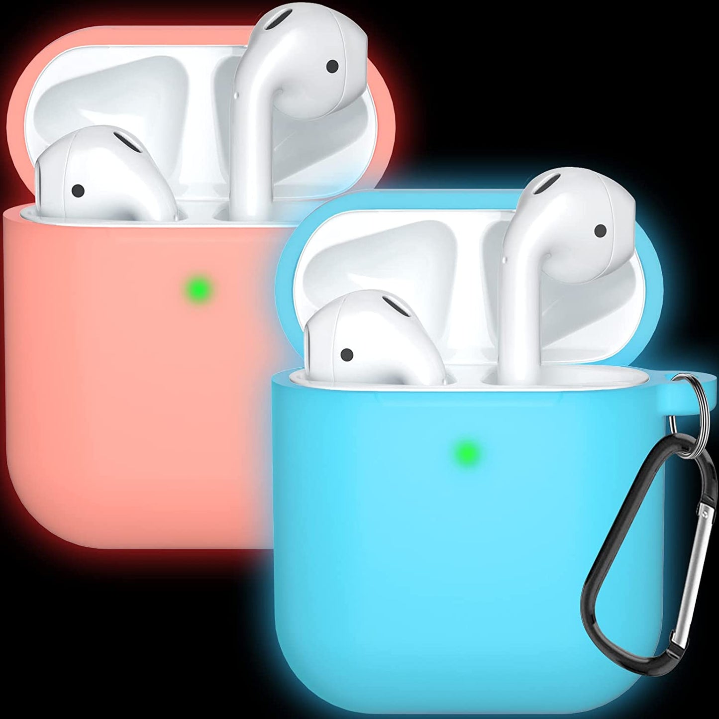Compatible with Airpods Case Cover Silicone Protective Skin for Airpods Case 2&1 (2 Pack) Black/Sand Pink  Doboli Nightglow Pink-Blue  