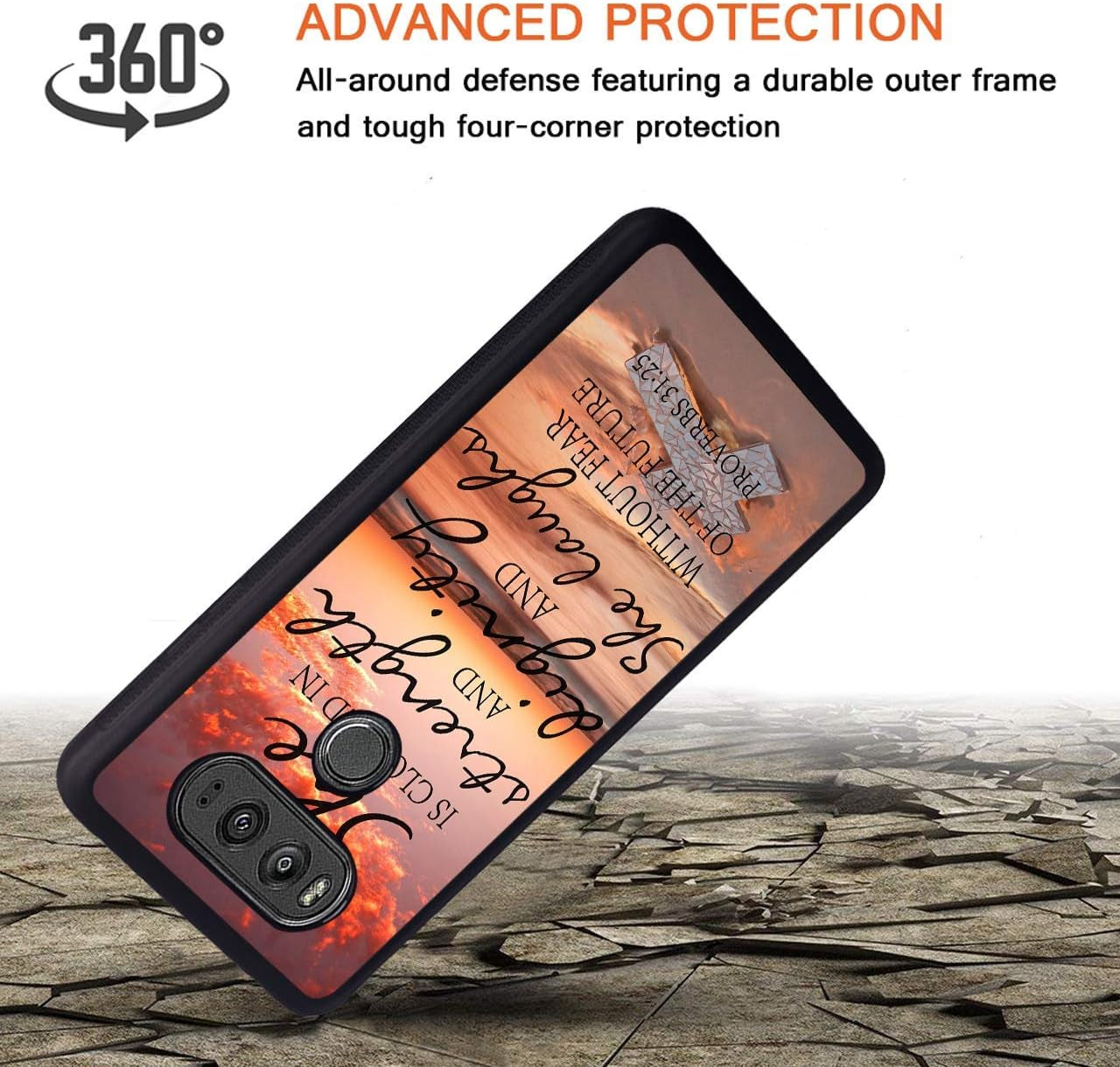 Case for LG V30, Sunset Beach Cross Bible Verse Proverbs 31:25 Design Slim Impact Resistant Shock-Absorption Rubber Protective Case Cover for LG V30/LG V30 Plus/Lg V30S/Lg V35/LG V35 Thinq  Log Zog   