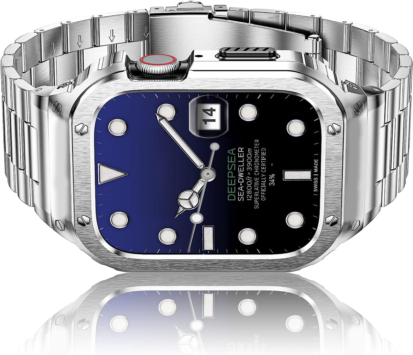 Amznew Stainless Steel Apple Watch Band with Case Compatible with Apple Watch Ultra 49Mm 8/7(45Mm/41Mm) 6/5/4/Se(44Mm/40Mm) 3/2/1(42Mm/38Mm), Iwatch Bands and Protective Cover for Men  Amznew Silver 45mm 