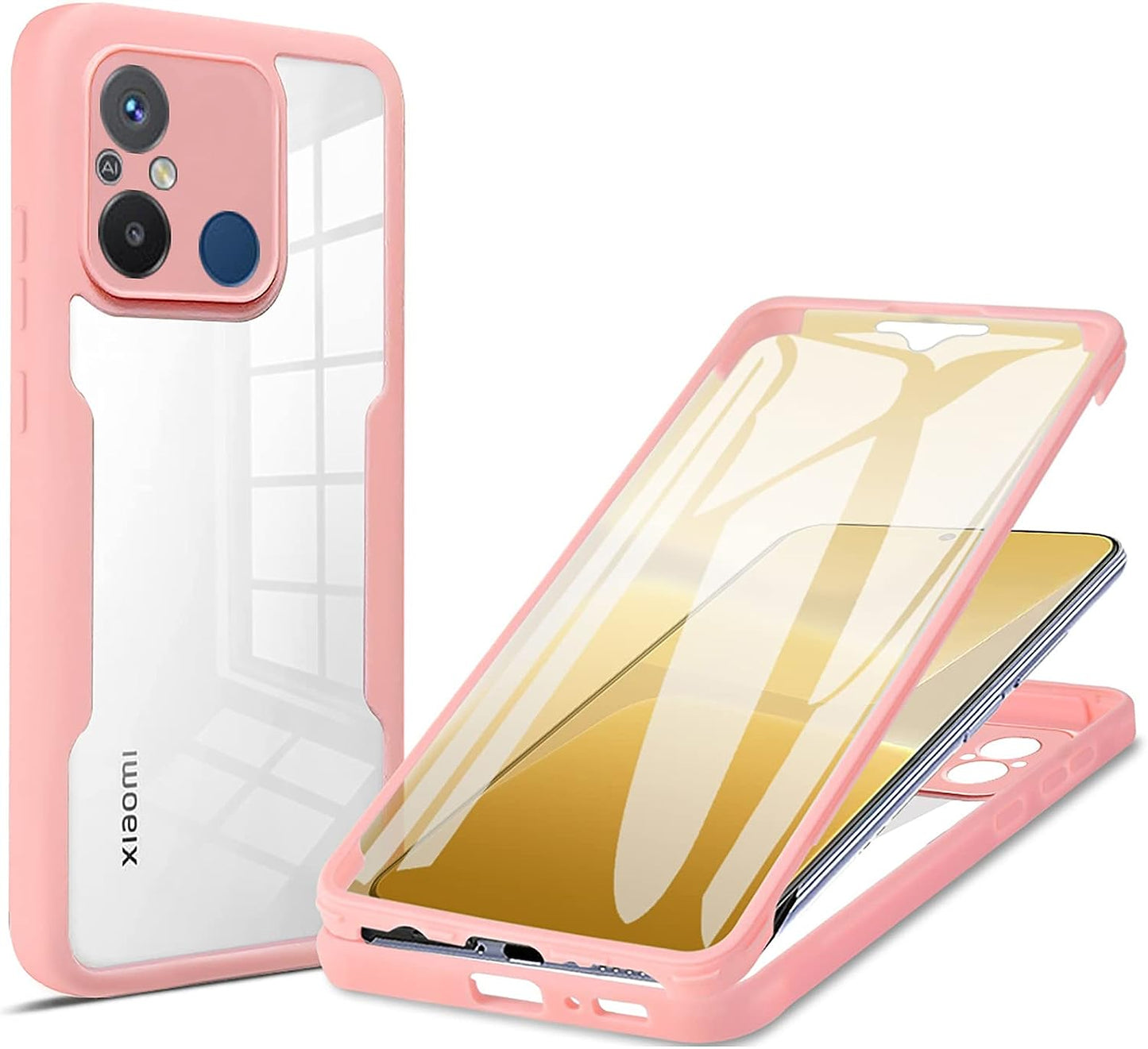 Ccsamll Slim Case for Xiaomi Redmi 12C with Screen Protector, Full Body Clear Soft TPU Rugged Bumper Case Shockproof Phone Cover for Xiaomi Redmi 12C QC Green  CCSmall Pink  