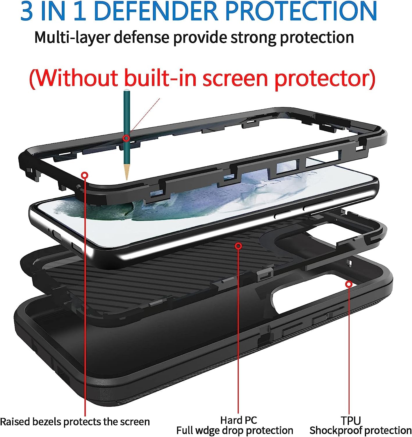Case for Samsung Galaxy A53 5G, Anloes Galaxy A53 5G Phone Case Heavy Duty Shockproof Dustproof Rugged Defender Protective, 3 in 1 Bumper Cover for A53 5G Black(Without Screen Protector)  Anloes   