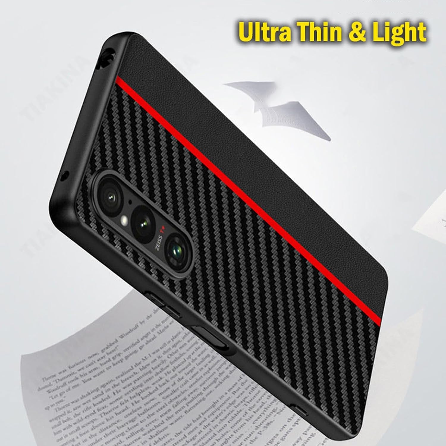 Thikk Leather Case for Sony Xperia 1 V, Carbon Fiber Texture Premium Faux Leather Slim Phone Case Scratch Resistant Protective Cover for Sony Xperia 1 V,Red  THikk   